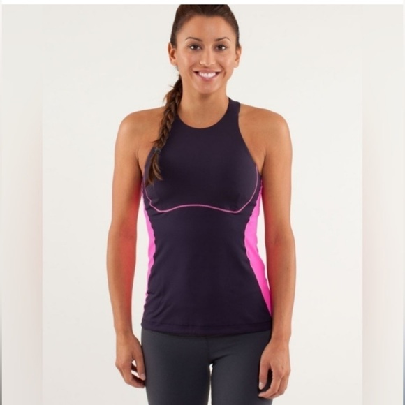 Lululemon Spin It To Win It Tank Size 4 (sm) in Black Swan/ Raspberry Glo - Picture 2 of 14